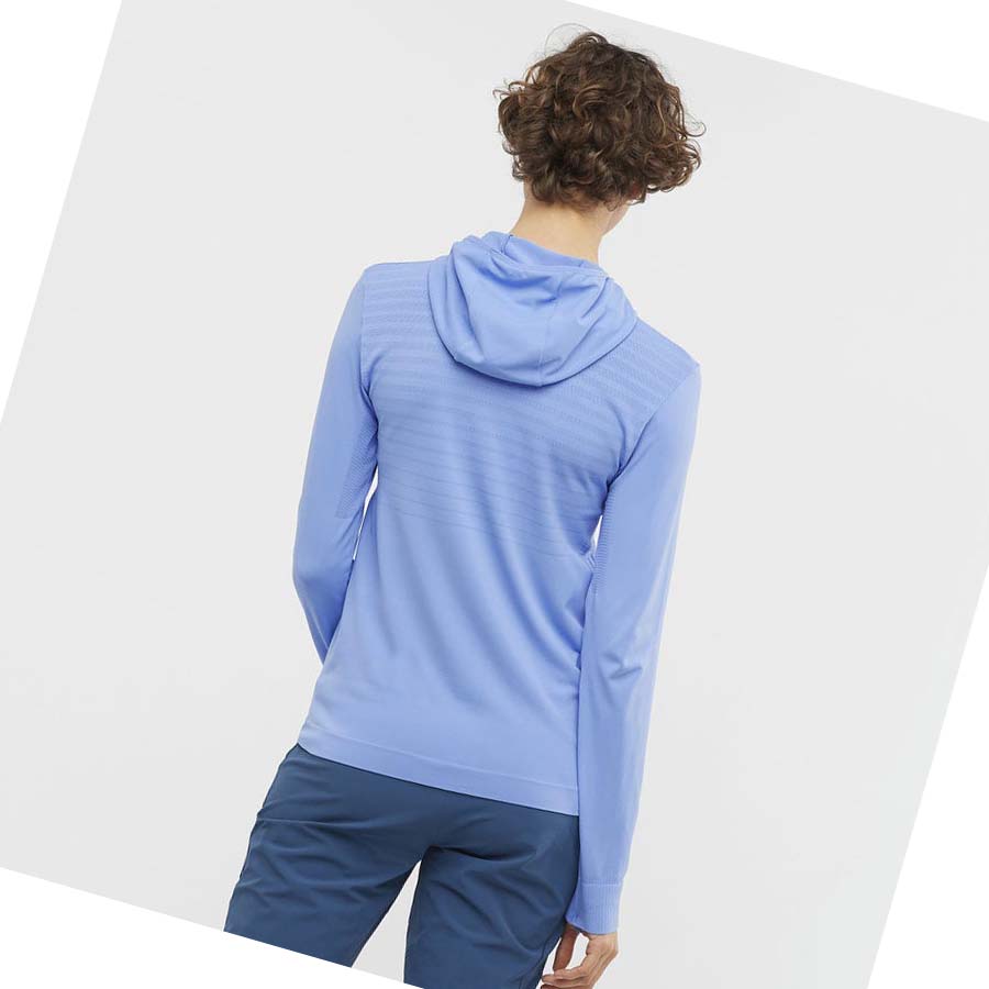 Salomon ESSENTIAL SEAMLESS Kadın Kapüşonlu Sweatshirt Mavi | TR 2530FDN